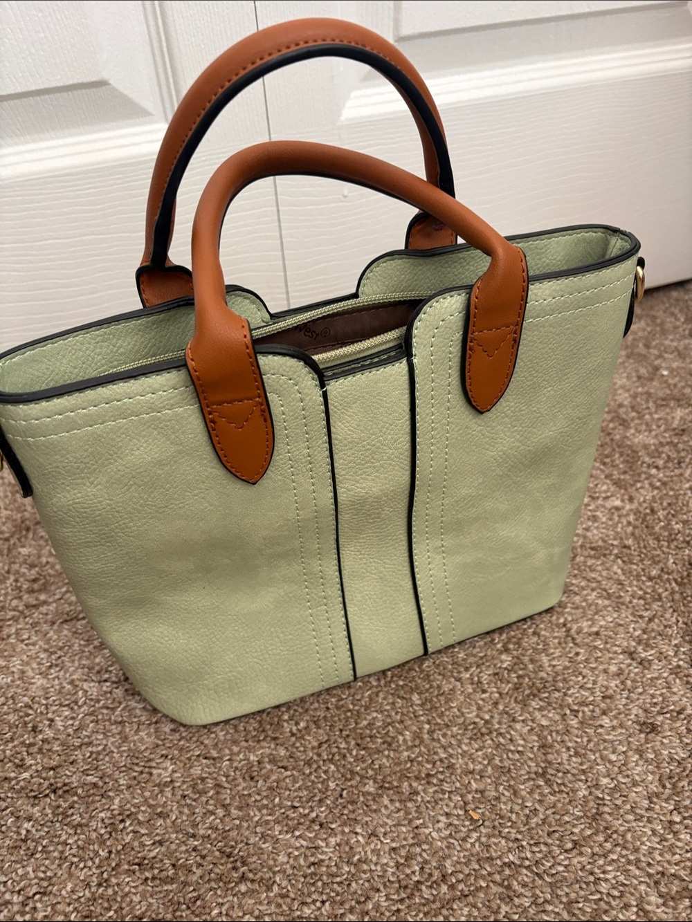 Women's Two-Tone Sage and Tan Leather Tote